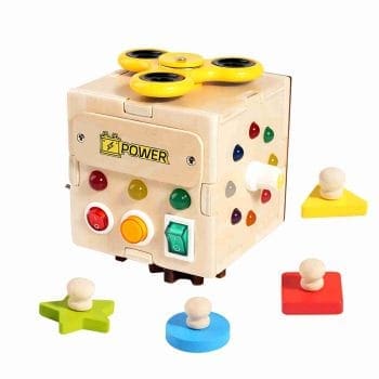 Montessori 6 in 1 Wooden Light Switch Sensory Busy Cube Busy Board with LED Light Online Price UK
